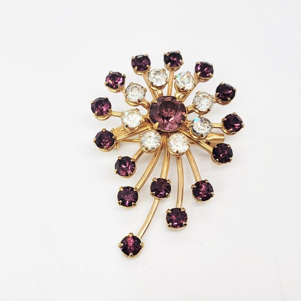 Purple Rhinestone Comet Brooch