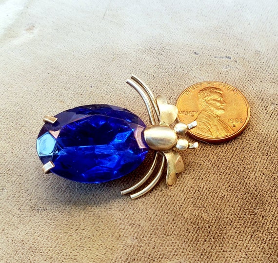 ブルーラインストーンバグブローチスターリング - Etsy 日本