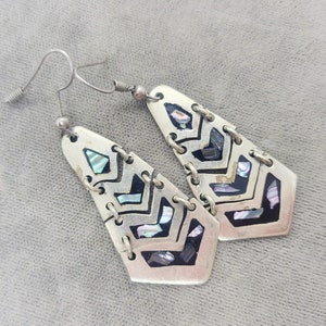 Inlaid Abalone Link Statement Earrings