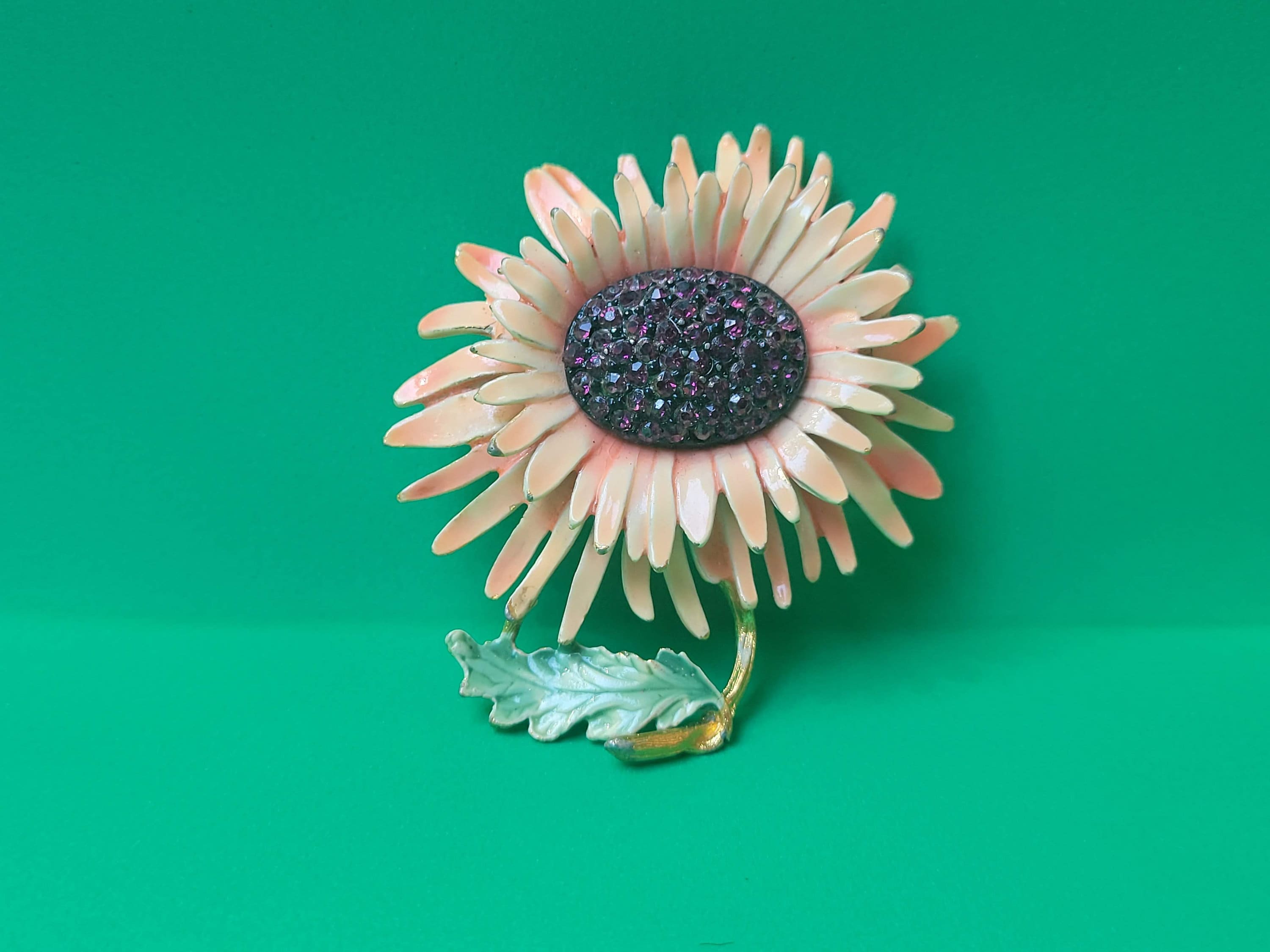 Vintage Bsk Pastel & Pearl Rhinestone Flower Brooch Pin