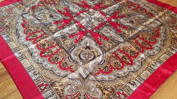 Vintage Large Red Architectural Scarf - image 2