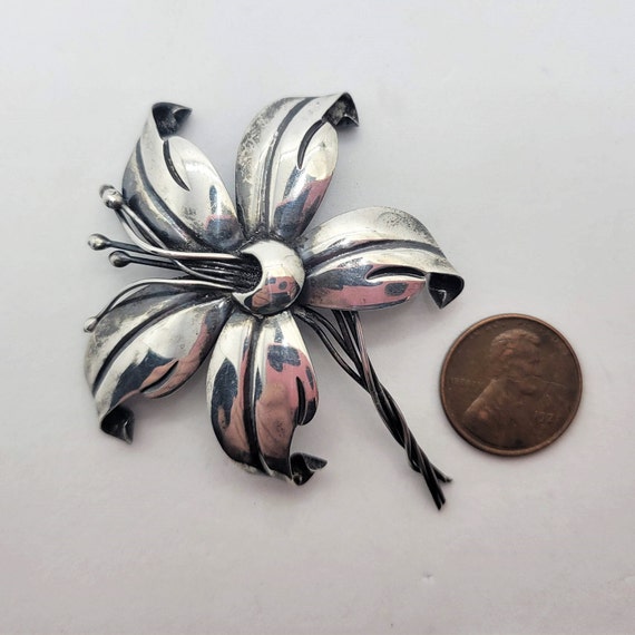 Sterling Silver Maricela Taxco Flower Brooch and … - image 3