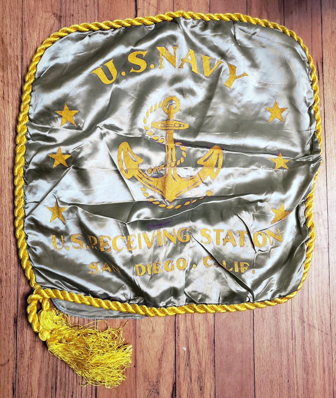 ヴィンテージ 1940 年代 ネイビー スウィートハート ピローシャム