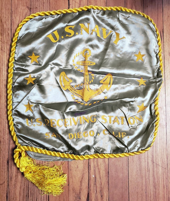 ヴィンテージ 1940 年代 ネイビー スウィートハート ピローシャム