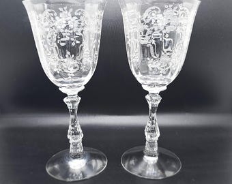 Fostoria Meadow Rose Water Goblets - Set of 2, Etched Depression Glass