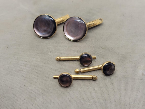 Swank Mother of Pearl Cuff Links and Shirt Studs … - image 1