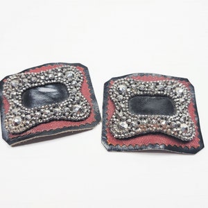 Late Victorian Cut Steel and Leather Shoe Clips