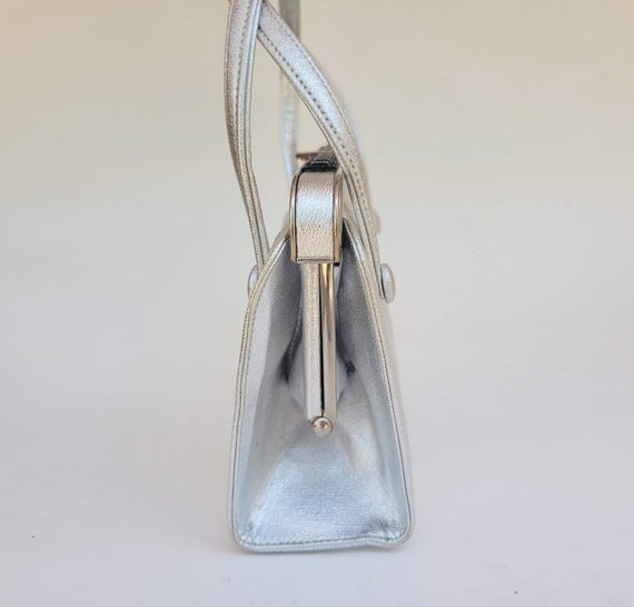 Silver Metallic Top Handled Handbag - image 6