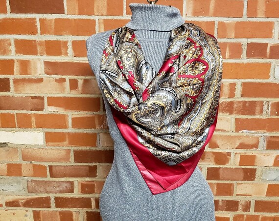 Vintage Large Red Architectural Scarf - image 4