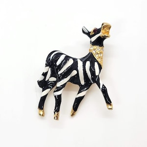 Vintage Capri Enameled and Rhinestone Zebra Brooch