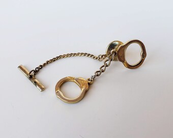 Handcuff with chain Lapel pin or hat pin silver Buy It Now Before They Are Gone 