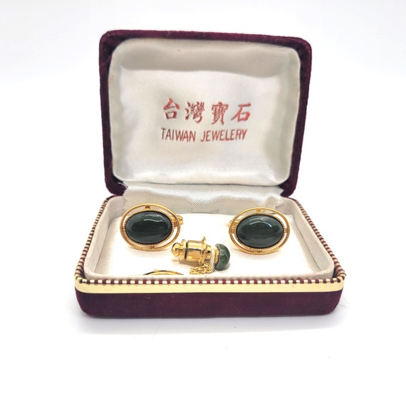 台湾ジュエリー 翡翠カフスボタン＆ネクタイピン オリジナル