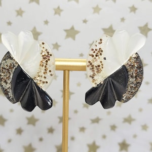 Black and White Lucite Clip On Earrings