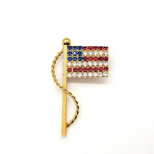 Vintage Rhinestone USA Flag Pin