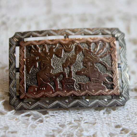Silver and Gold Plated Mayan Pin - image 2