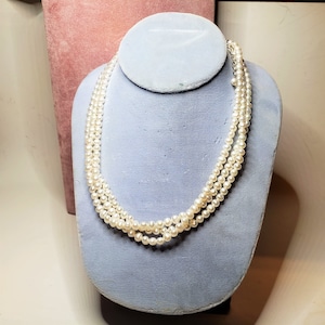 3 Strand Baroque Freshwater Cultured Pearl Necklace with Sterling Chain and Clasp