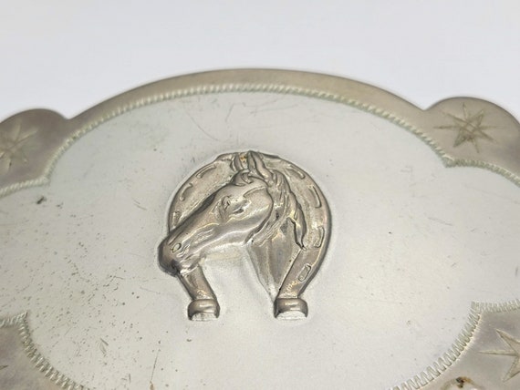 Nickel Plated Western Horse Belt Buckle - image 4