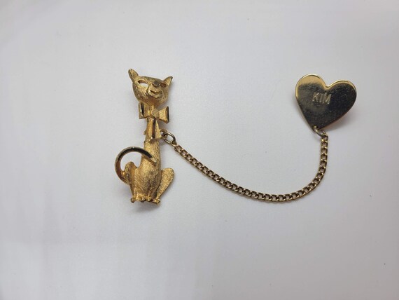 Cat and Heart Chatelaine Pins - Engraved KIM - image 3