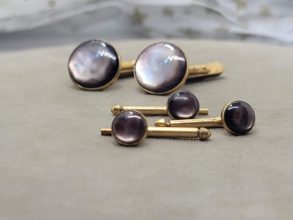 Swank Mother of Pearl Cuff Links and Shirt Studs … - image 2