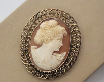 Gold Filled Hard Carved Shell Cameo Brooch