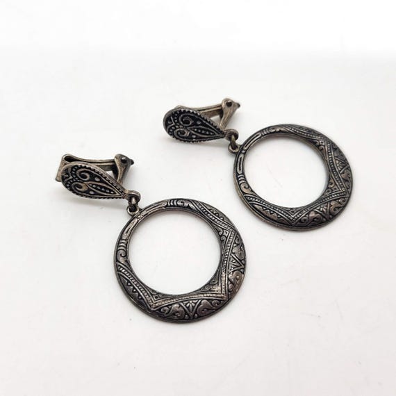 Faux Damascene Clip On Hoop Earrings View 3