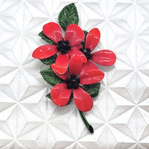 Red Enameled Poinsettia Flower Brooch
