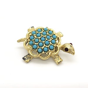 Turquoise Bead Turtle Pin