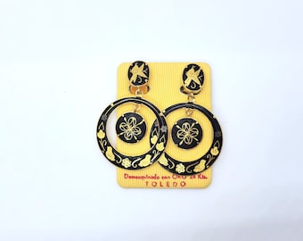 Toledo Damascene Hoop Dangle Clip op oorbellen