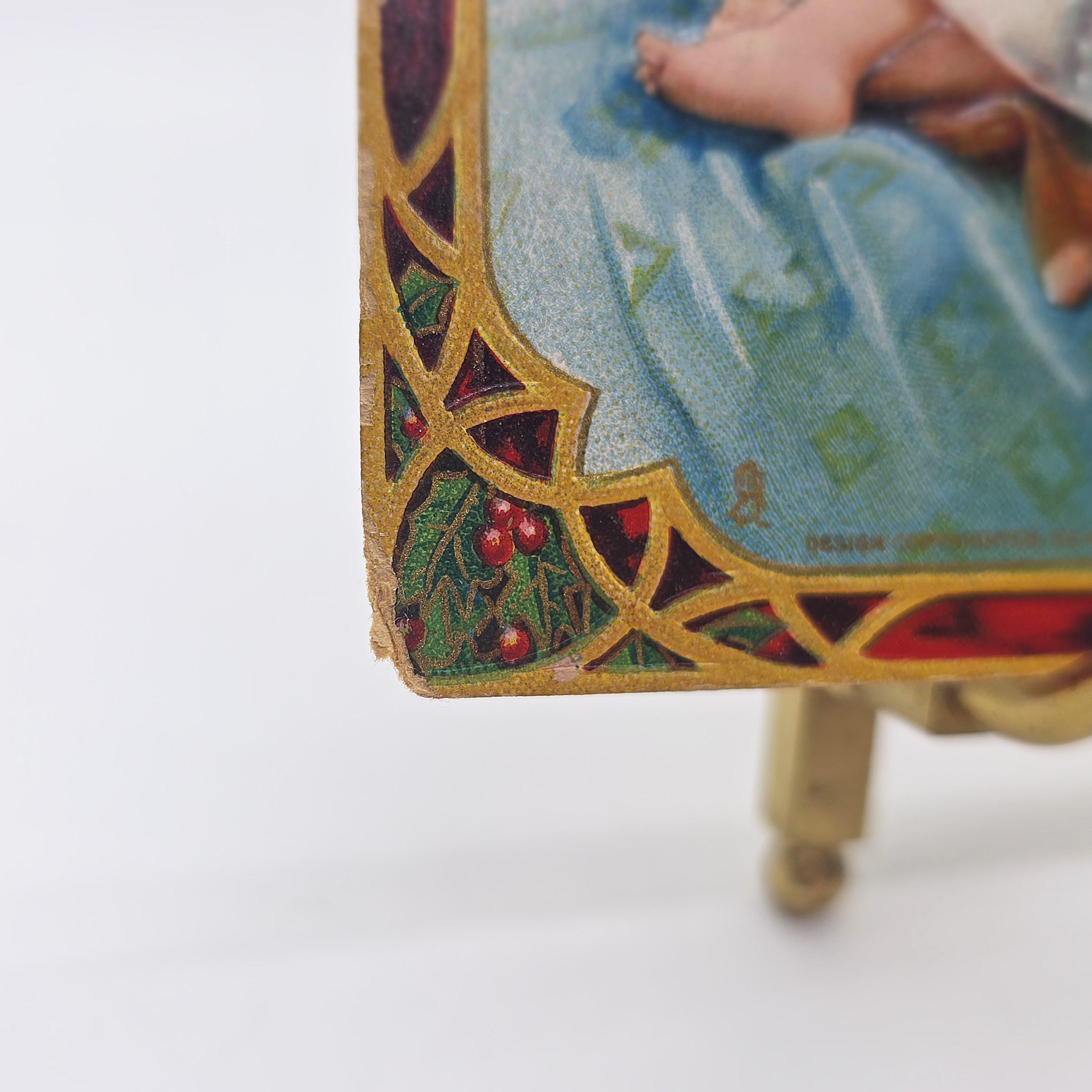 アンティーク 1910年 タックのクリスマスポストカード – サンタと子供