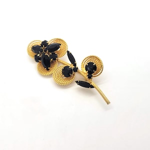 Black Flower Rhinestone Brooch