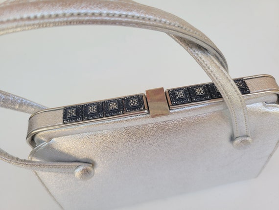 Silver Metallic Top Handled Handbag - image 3