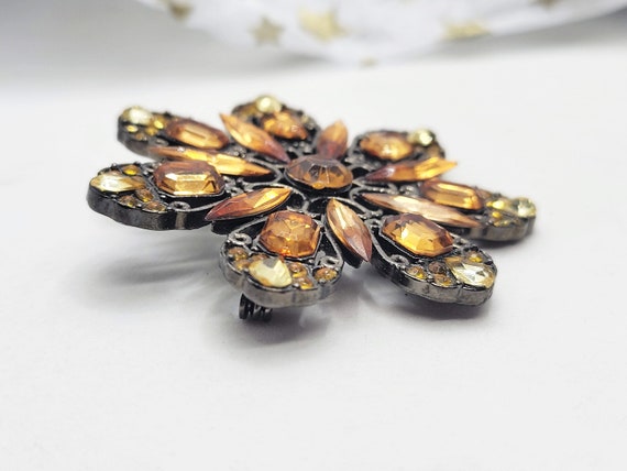 Yellow and Brown Rhinestone Brooch - image 3