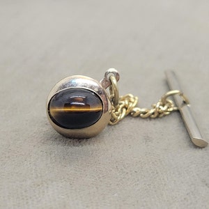 Swank Tiger&#39;s Eye Tie Tack or Lapel Pin