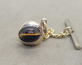 Swank Tiger&#39;s Eye Tie Tack or Lapel Pin