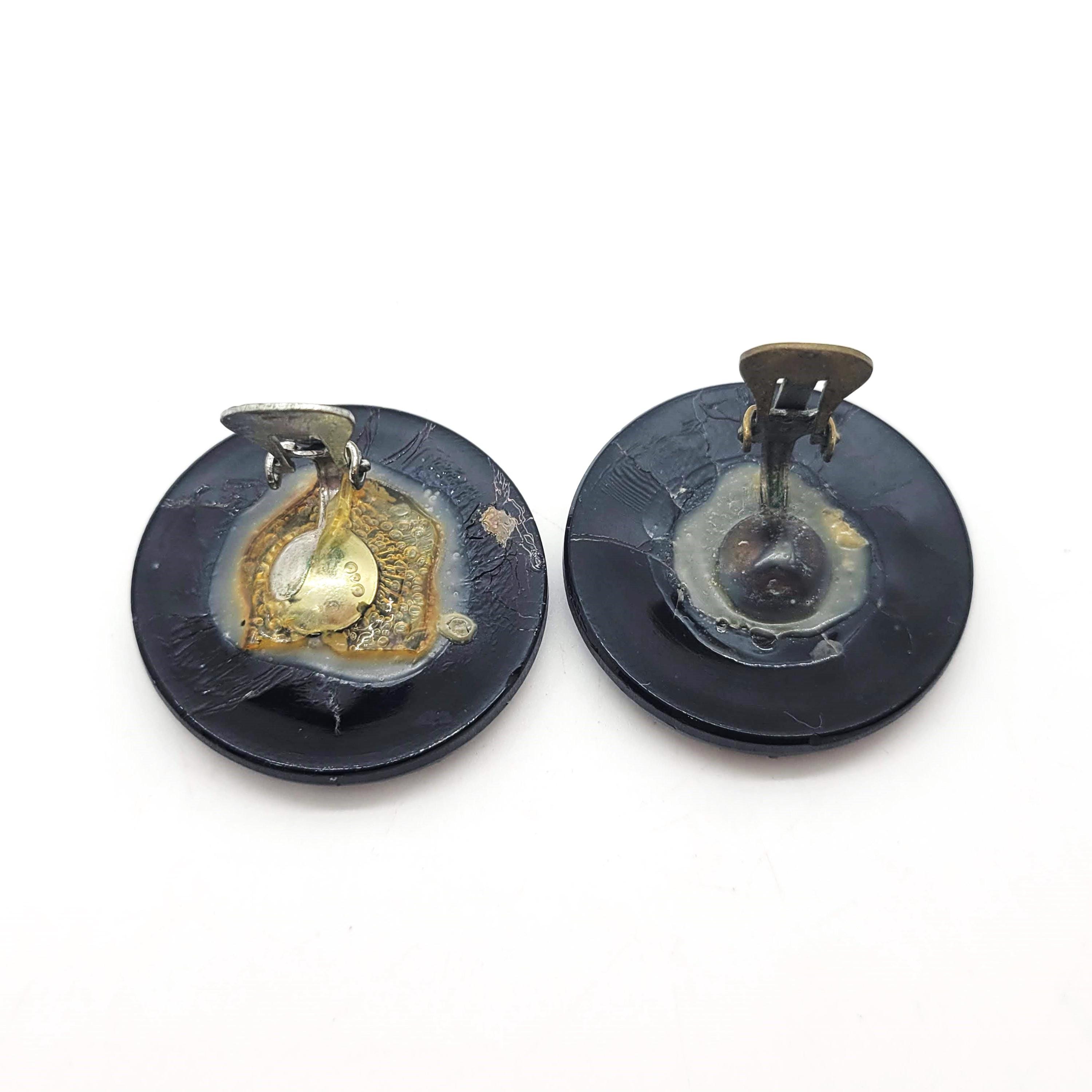 Boucles D'oreilles Percées Vintage Rétro - Boutons Noirs Vernis - Bijou Ancien Style Années 50-70 - Modèle 5182
