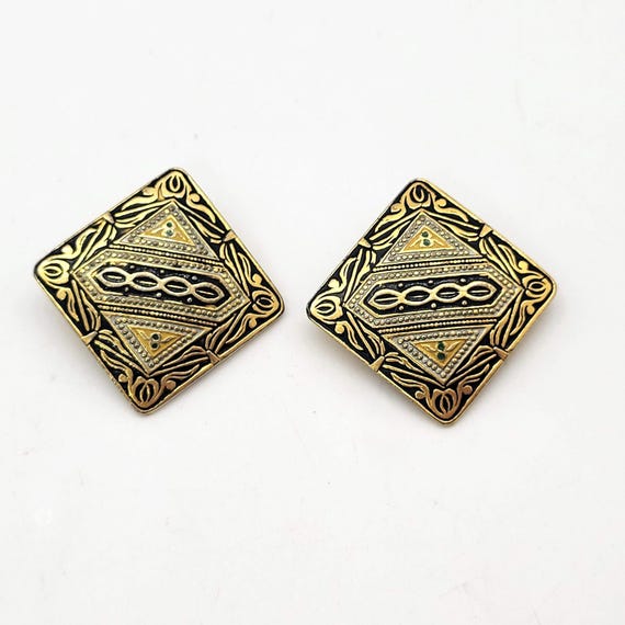 Vintage Faux Spanish Damascene Clip On Earrings