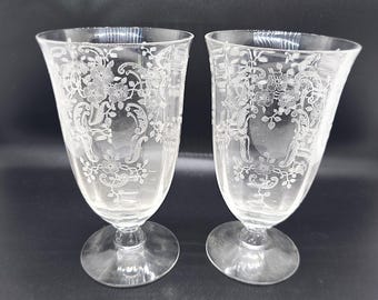 Fostoria Meadow Rose Ice Tea Glasses - Set of 2, Etched Depression Glass
