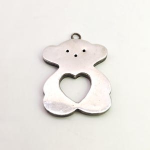 Vintage Sterling Silver Teddy Bear Heart Pendant