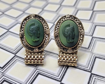 Green Cameo Wrap Around Cuff Links