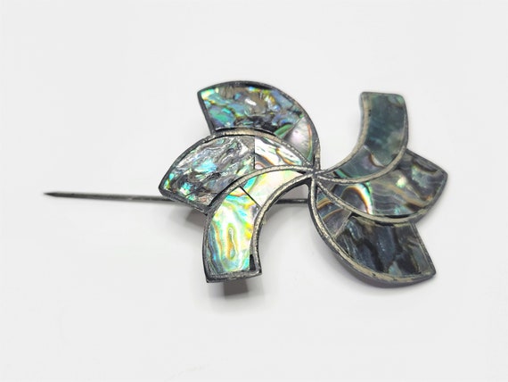 Inlaid Abalone Pin Wheel Stickpin - image 2