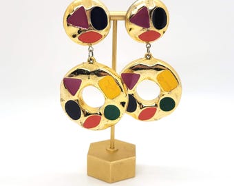 Colorful Chunky Dangle Clip On Earrings