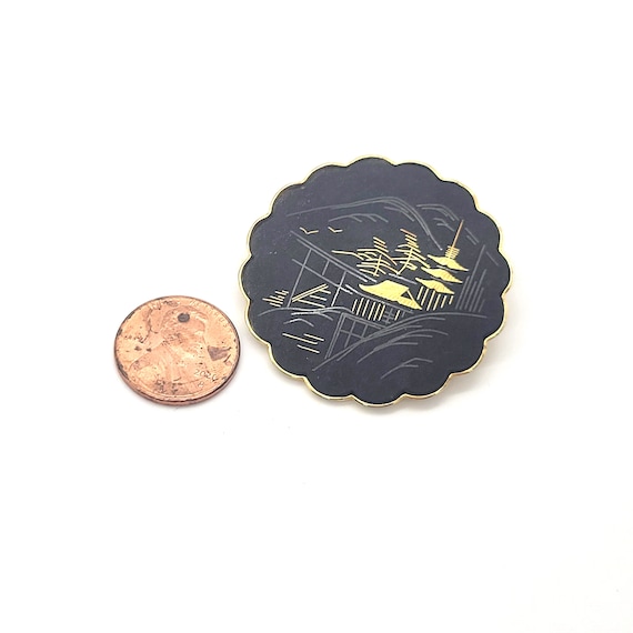 Vintage Japanese Damascene Brooch - Etsy