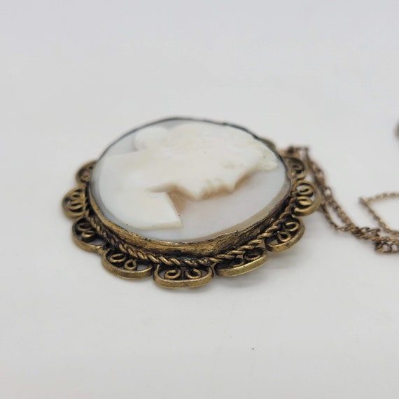 Carved Shell Cameo in Brass Bezel - image 4