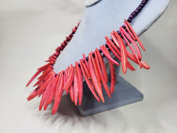 Dyed Coconut Shell Pink Statement Necklace - image 3