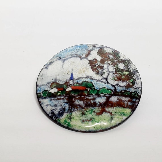Round Enameled Copper Brooch. - image 1