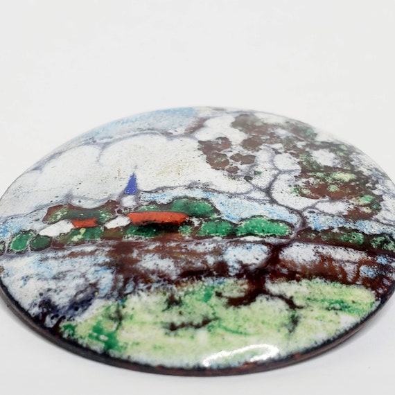 Round Enameled Copper Brooch. - image 2