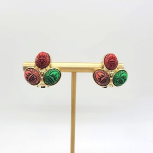 Colorful Scarab Clip On Earrings