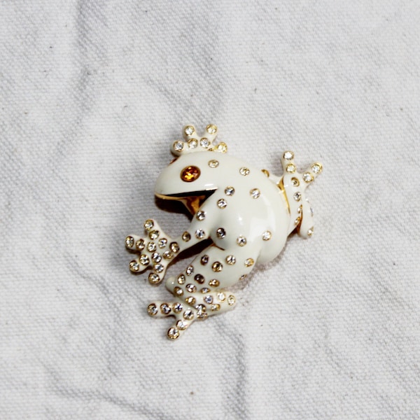 Joan Rivers White Enameled Frog Pin
