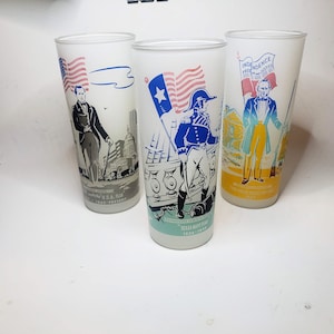 Vintage Texas Under Flags Frosted Tumbler Drinking Glasses