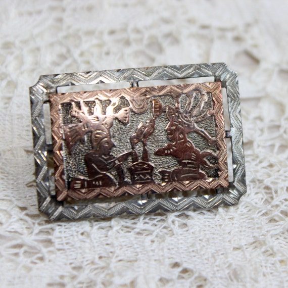 Silver and Gold Plated Mayan Pin - image 1